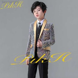 Clothing Sets Colourful Sequin Boy Suit 2 Piece Wedding Tuxedo Kids Fashion Jacket Pants Child Blazer Set 3-16 Years Complete Outfit W0222