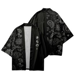Ethnic Clothing Traditional Kimono Men Women Yukata Fashion Japanese Cashew Flowers Print Black Shirts Cardigan Cosplay Haori ClothingEthnic