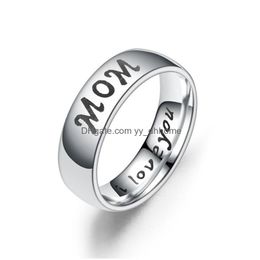 Band Rings Simple Women Men 6Mm Titanium Stainless Steel Letter For Mom Son Daughter Family Love Gifts Fashion Jewelry Drop Delivery Dhrzb