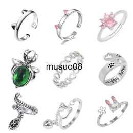 Band Rings Cat Ear Finger Rings Open Design Cute Footprints Fashion Jewelry Ring For Women Young Girl Child Gift Adjustable Animal Ring J230602