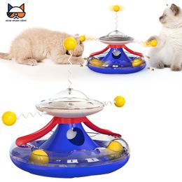 Cat Tracks Toy Roller 2-Level Windmill Turntable Rotating Kitty Teaser Stick Ball Kitten Balls Food Dispenser Interactive Games
