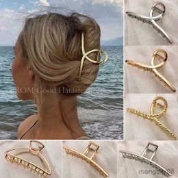 Other 2023 New Women Elegant Gold Hollow Geometric Metal Hair Cl Vintage Clips Headband Hairpin Crab Accessories R230608
