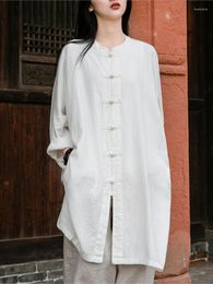 Women's Blouses Womens Loose Long White Shirts 2023 Spring Summer Casual All-match Cotton Linen Cardigans Tops Female Stand Button Retro