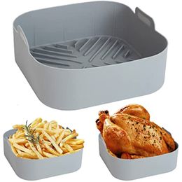 Baking Moulds Reusable Airfryer Silicone Basket Oven Baking Tray Fried Pizza Chicken Basket Baking Mat Mold Easy To Clean Air Fryer Liner 230608