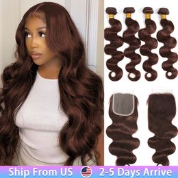 Hair Bulks Colored Bundles With Closure Body Wave Brazilian Human Weave HD Lace Ombre Brown Extensions For Women 230609