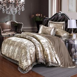 Bedding sets Jacquard Sets Queen King Size 4pcs Lace Satin Duvet Cover Set Wedding Bedclothes Bedsheet Linen Cotton Bedspread 230609