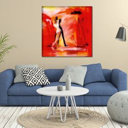 Modern Hand Painted Abstract Figure Canvas Art Romance in Red Ii Oil Painting Home Decor for Bedroom