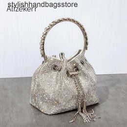 Totes Diamonds Tassel Evening Clutch Bag Women Luxury Designer Chain Metal Ring Handle Shiny Crystal Bucket Purse Bridal Wedding Party