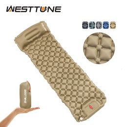 Camp Furniture Outdoor Inflatable Mattress Ultralight Sleeping Pad for Camping Builtin Pump Air Mat with Pillow Hiking Backpacking Travel 230617