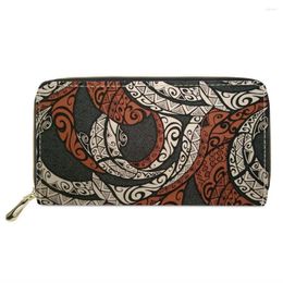 Wallets Polynesian Tribal Style Pattern Woman Cluth Wallet Design Custom Brand Female Zipper Big Purse Phone Holder