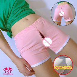 Woman Outdoor Sex Open Crotch Pants Mini Shorts Crotchless Hot Pants Invisible Double Zippers Short Club Exotic Gym Trousers