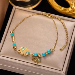 Link Bracelets 316L Stainless Steel 2 Styles Beading Cartoon Animal Multicolour Goldfish Elephant Bracelet For Women Fashion Fine Jewelry