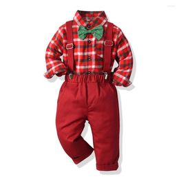 Clothing Sets Boys Christmas Clothes Long Sleeve Plaid T Shirts Red Pants Boy Outfit Bowtie 9 Months 1 2 3 4 5 6 Years Baby