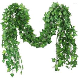Decorative Flowers 6pc 2M Vine Leaves Artificial Plant Hanging Rattan Ivy Outdoor Garden Wall Backdrop Decoration Wedding Home Decor Creeper