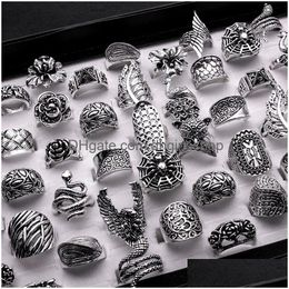 Band Rings Wholesale Lots Mixed 25Pcs Gothic Tribal Lady Women Carved Topquality Vintage Bronze Antiqued Sier Baroque Drop Delivery Ot2Iw