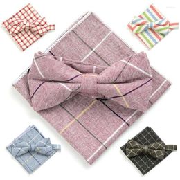 Bow Ties Formal Tie Set British Style Bowknot Handkerchief Cotton Butterfly Pocket Square Men's Wedding Dress Suit Business Towel