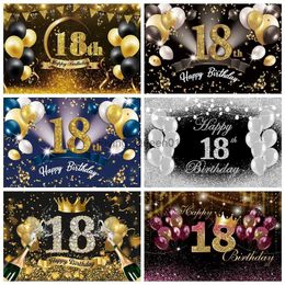 Background Material 18 Years Old Birthday Party Backdrop Black Gold Glitter Balloon Boys Girls 18th Birthday Bar Mitzvah Photography Background YQ231003