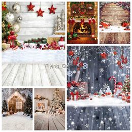 Background Material Christmas Backdrop Winter Tree Snowman Wood Floor Window Fireplace Baby Birthday Family Party Photo Background Photography Props YQ231003