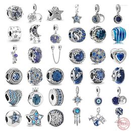 Beads 925 Sterling Silver Fit Bracelet Charm Jewelry DIY Blue Clip Bead Galaxy Starry Sky Series Pendant Women Moon Dangle