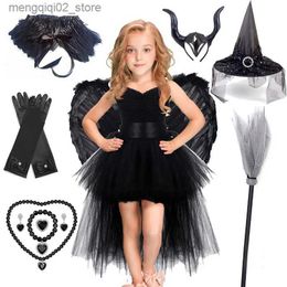 Theme Costume Halloween Witch Princess Dress Birthday Party Cosplay Angel Jumpsuit Children Mesh Tutu Pink Lace Sling vampire Come for Girl Q240307