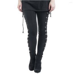Women's Pants Y2k Gothic Women Ladies Harajuku Side Lace Up Leggings Black Skinny Pans Trousers Streetwear Vintage Punk
