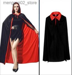 Theme Costume Boy Girl Vampire Cloak Kids Lace Up Halloween Come Children Birthday Dress Up Adult Death Sided Robe Black Red Carnival Cape Q240307