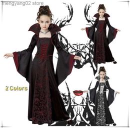 Theme Costume Halloween Come for Kids Girls Flared Sleeves Royal Vampire Come Girl Mediaeval Long Sleeve Dress Come for Party Cosplay T231011