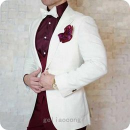 Men's Suits Elegant Suit Latest Coat Pant Vest Designs White Floral Tuxedo Burgundy Party Prom Dress Groom Men For Wedding