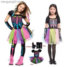 Theme Costume halloween comes for kids gril Rainbow skeleton Scary witch vampire cosplay child fancy dress up Carnival suit christmas T231013