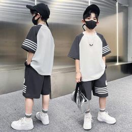 Clothing Sets Teen Boys Summer Children's White Short Sleeve Tops Shorts Pullover Outfits Set With Pants For Casual Sport Wear