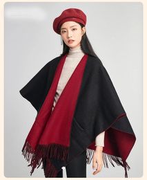 Scarves 6A Wool Capes Winter Ponchos Scarf For Ladies Shawls Wraps Wearable Pocket Sleeve Large Blanket Women Stoles