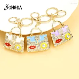 Keychains Trendy Lady Handbag Crystal Rhinestone Keychain Drip Oil Red Lip Exquisite Key Ring Women Bag Accessories Hanging Ornament Gift