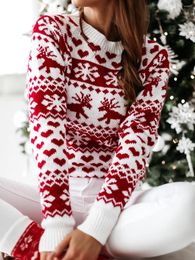 Women's Sweaters Christmas Women Sweater Santa Claus Xmas Printing Long Sleeve O-neck Knitting Pullover Top Jumper Knitwear