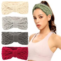 Fashion Winter Knitted Headbands for Women Mink Cashmere Ear Warmer Cross Knot Turban Headwear Girls Hair Accessories