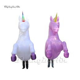 Amazing Walking Inflatable Unicorn Parade Costume Blow Up Animal Mascot Horse Suit With Horn For Stage Show