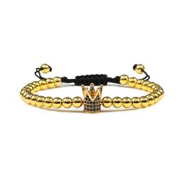 Charm Bracelets Handmade Braiding Bracelet Crown Cube Luxury 5Mm Copper Bead Stone Beaded Charm Adjustable Men Trendy Jewelry Jewelry Dh8Ld
