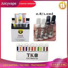 wholesale Atomizers 0.8ml 1.0ml TKO Carts 1ml Ceramic Cartridge Packaging TKO Extracts Dab Pen Wax Vaporizer 510 Thread Empty Oil Atomizer Cartridges Authentic