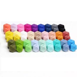 Teethers Toys 50 Pcs Silicone Teething Beads Hexagon 17mm Nursing Chew Necklace Diy Jewelry Findings Bpa Free Teether Beads For Baby 231020