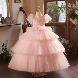 shiny pearls pink Flower Girl Dresses 2023 First Holy Communion Dresses For Girls Ball Gown Wedding Party Dress Kids Evening birthday Prom Dress girl pageant gowns