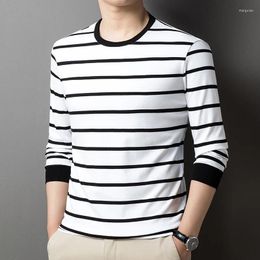 Men's T Shirts Men Casual Striped Cotton T-shirts Blue White Navy Green Black Round Collar Cosy Tops Horizontal Stripe Comfy Clothes 4