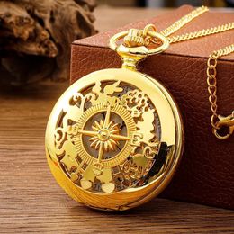 Pocket Watches Antique Steampunk Vintage Arabic Numerals Quartz Watch Gold Case Necklace Pendant Clock Chain Mens Women 231027