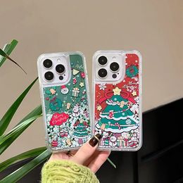 Christmas Cartoon New Year Gift liquid glitter quicksand case for iphone 15 14 11 12 Pro 13 pro max clear shockproof cover