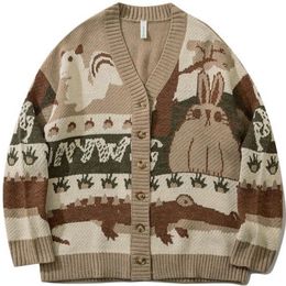 Mens Sweaters Vintage Cardigan Oversized Sweater Japanese Harajuku Cartoon Knitted Sweater Pullover Hip Hop Streetwear Loose Knitwear Tops 220901