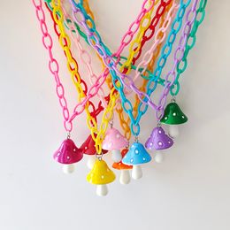 Cute Colourful Mushroom Pendant Necklace for Women Plastic Chain Chokers Necklace Wholesale Jewellery Accessories