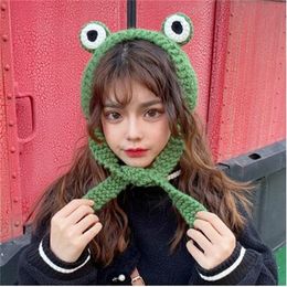 Winter Women Cute Green Frog Hat Crochet Knitted Costume Beanie Hats Cap Women Gift Hip-hop Cap Photography Prop Party GC1567