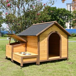 kennels pens Rain-proof Sunscreen Solid Wood Dog Houses Cage Tent Nest Outdoor Courtyard Garden Dogs Kennels Villa with Food Bowl Water Basin 220912