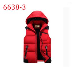 Men's Vests 2022 Men Sleeveless Jacket Thickening Cotton Vest Hat Hooded Outerwear & Coats 6638