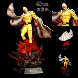 Decompression Toy Anime One Punch Man Saitama Led Light PVC ActIon Figure Japanese Anime Model Collectible Statue Toy Doll Gifts 43cm highest version.
