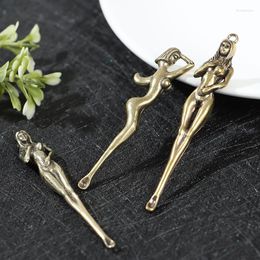 Keychains Brass Keychain Pick Ear Tool Gadgets For Men Creative Car Mirror Chain Pendant Goddess