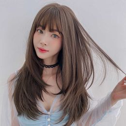 Hair Lace Wigs Wig Women's Long Straight Inner Button Air Bangs Top Hair Set Temperament Face Repair Head Cover